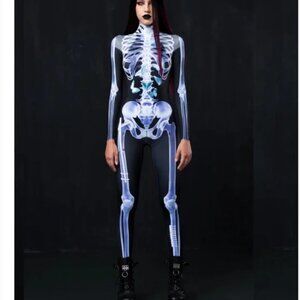 BadInka Women’s Skeleton X-Ray Butterfly Mockneck Bodysuit Medium Rave Festival